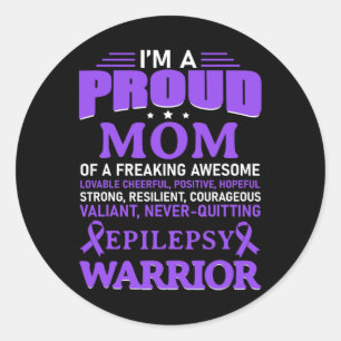 Pegatina Redonda Soy una madre orgullosa Epilepsy Awareness Purple