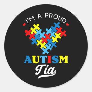 Pegatina Redonda Soy una orgullosa Tía de Autismo Conciencia de Aut