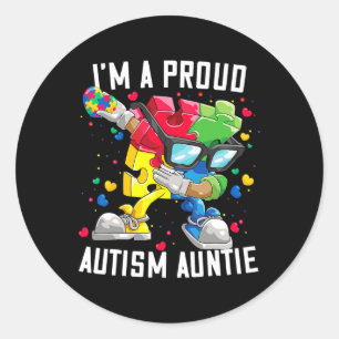 Pegatina Redonda Soy una orgullosa tía de autismo y una conciencia