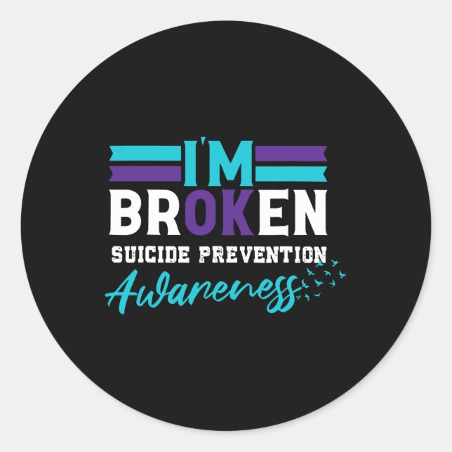 Pegatina Redonda Soy una prevención del suicidio quebrada Concienci (Anverso)