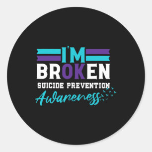 Pegatina Redonda Soy una prevención del suicidio quebrada Concienci