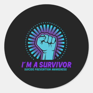 Pegatina Redonda Soy una superviviente de la prevención del suicidi