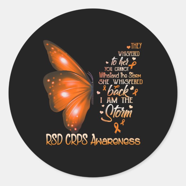 Pegatina Redonda Soy una tormenta RSD CRPS Conciencia mariposa (Anverso)
