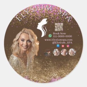 Pegatina Redonda Spa Glitter Terracotta Sign Beauty Wellness