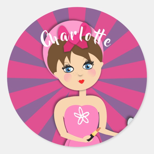 Pegatina Redonda Spa Pamper Girly Kids Cute Feliz Cumpleaños Fiesta (Anverso)