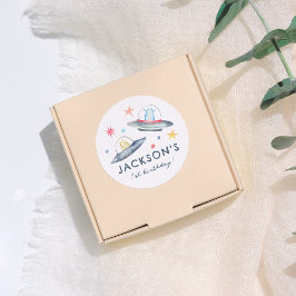 Pegatina Redonda Space Aliens Planets & Start Primer Fiesta de cump