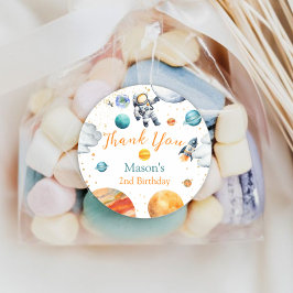 Pegatina Redonda Space Explorer Thank You Birthday Astronaut Planet