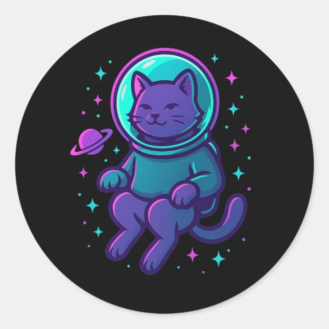 Pegatina Redonda Space Kitty 2099 – Astronaut Cat Sticker (Anverso)