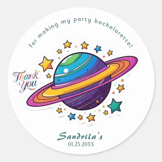 Pegatina Redonda Space Planet Birthday Party Classic Round Sticker (Anverso)