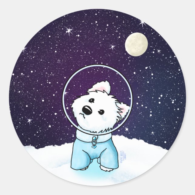 Pegatina Redonda Space Westie (Anverso)