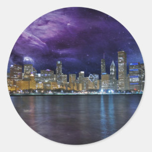 Pegatina Redonda Spacey Chicago Skyline