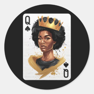 Pegatina Redonda Spades Queen Poker Card historia negra afroamerica