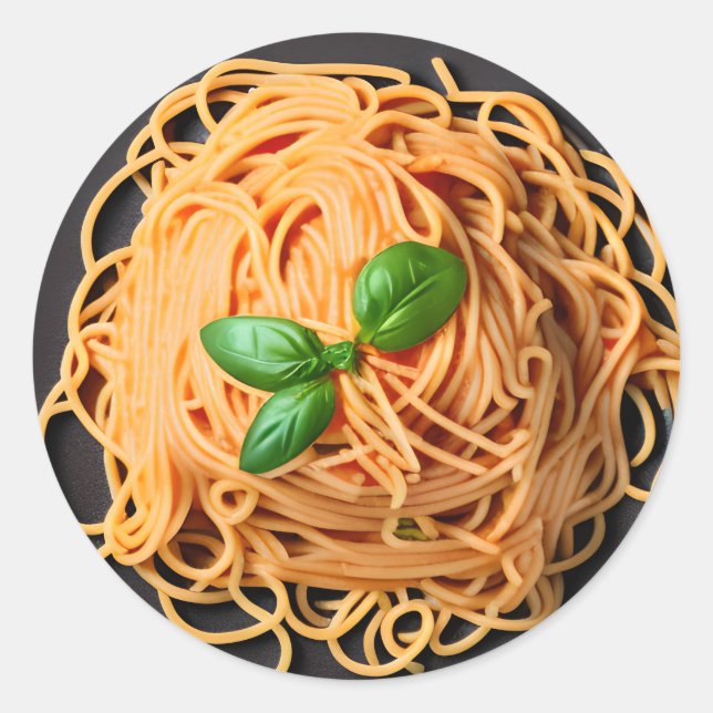 Pegatina Redonda Spaghetti and Basil Food Plate (Anverso)