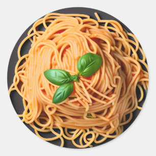 Pegatina Redonda Spaghetti and Basil Food Plate