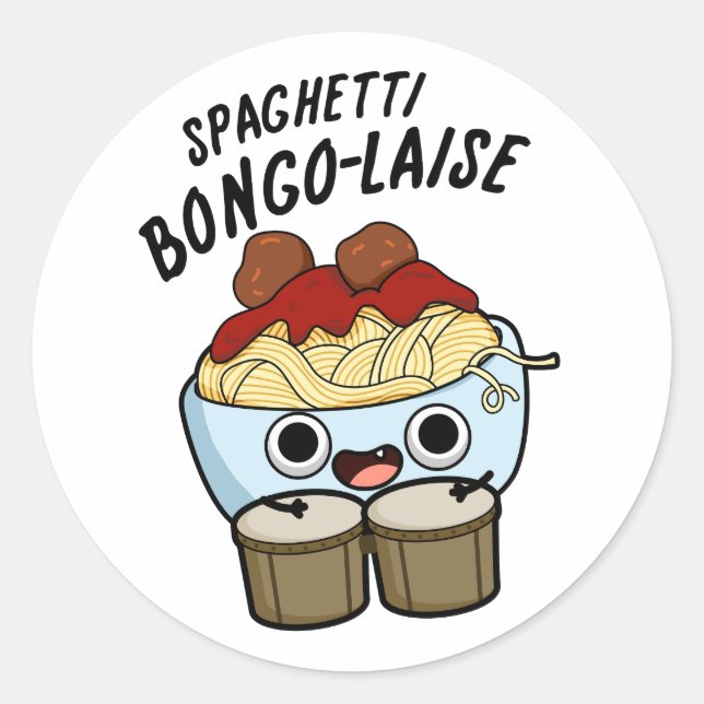 Pegatina Redonda Spaghetti Bongolaise Funny Food Pun (Anverso)