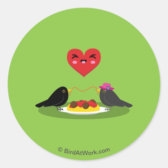 Pegatina Redonda Spaghetti Meatball Romantic Date (Anverso)