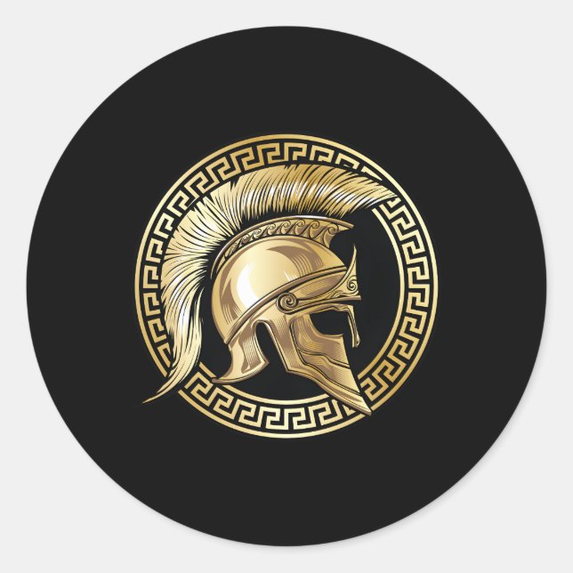 Pegatina Redonda Span Helmet Gold Gladiator Spa gimnasio griego (Anverso)