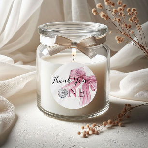 Pegatina Redonda Sparkle Pink Coquette Bow 1