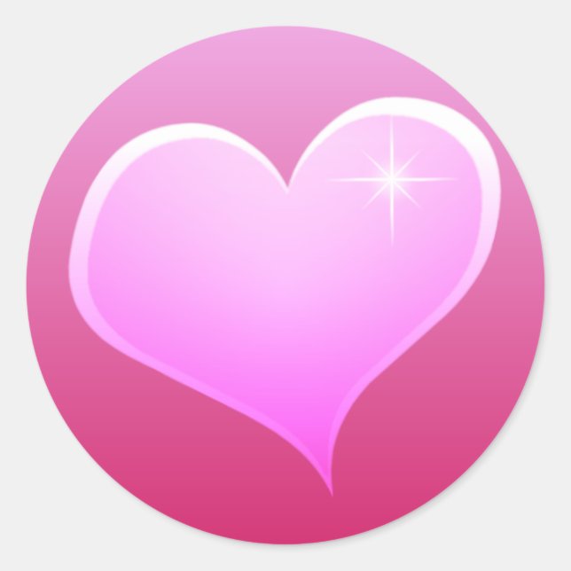 Pegatina Redonda Sparkle Pink Heart (Anverso)