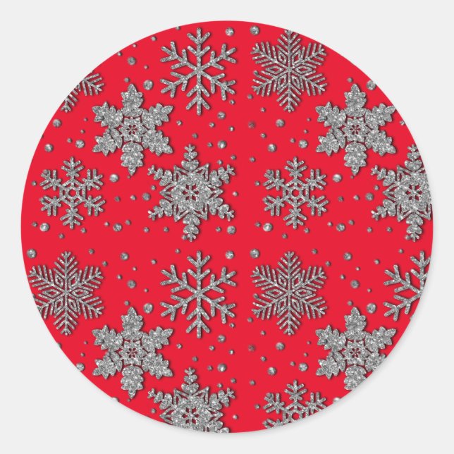 Pegatina Redonda Sparkling purpurina snowflakes (Anverso)