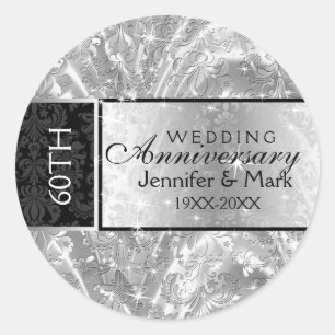 Pegatina Redonda Sparkling Silver 60° aniversario Boda