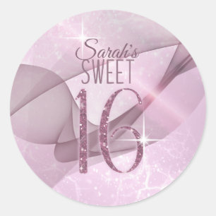 Pegatina Redonda Sparkling Swirls Dulce Dieciséis Orquídea Pink ID6