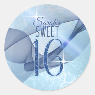 Pegatina Redonda Sparkling Swirls Sweet Dieciséis Blue ID652