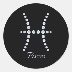 Pegatina Redonda Sparkly Diamond Pisces Symbol