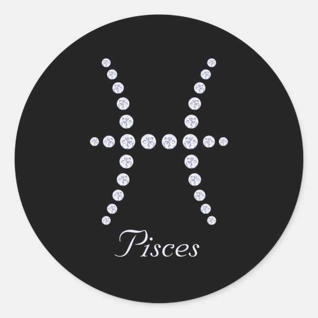 Pegatina Redonda Sparkly Diamond Pisces Symbol (Anverso)