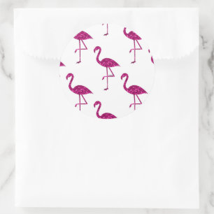 Pegatina Redonda Sparkly flamingo Patrón de destellos purpurina ros