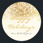 Pegatina Redonda Sparkly Golden Lights Holiday Christmas Sticker<br><div class="desc">Maravilloso reloj de Navidad de las Luces Doradas. Personalizar con o sin texto. Elementos coincidentes disponibles.</div>