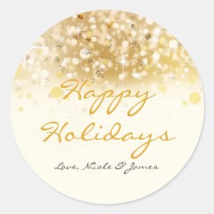 Pegatina Redonda Sparkly Golden Lights Holiday Christmas Sticker