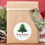 Pegatina Redonda Sparkly Merry Christmas tree green Nombre de la fa<br><div class="desc">Maravilloso árbol de Navidad verde Nombre de la familia Pegatina redondo clásico. Acondicionamiento de regalo personalizado Suministra brillantemente árbol de Navidad con chispas verdes y tipografía Feliz Navidad. Foto de chispas,  no purpurina real.</div>