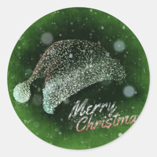 Pegatina Redonda Sparkly Purpurina Santa Hat