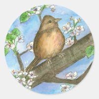 Sparrow Bird Fruit Tree Watercolour Willife Art