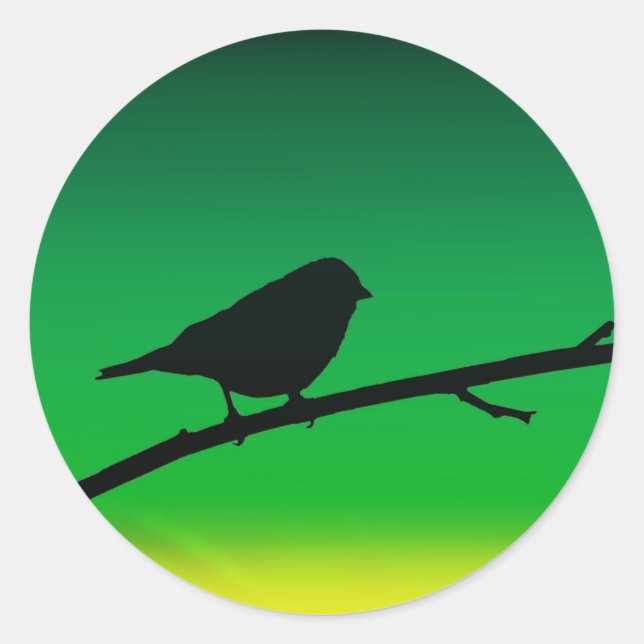 Pegatina Redonda Sparrow Silhouette On Limonene (Anverso)
