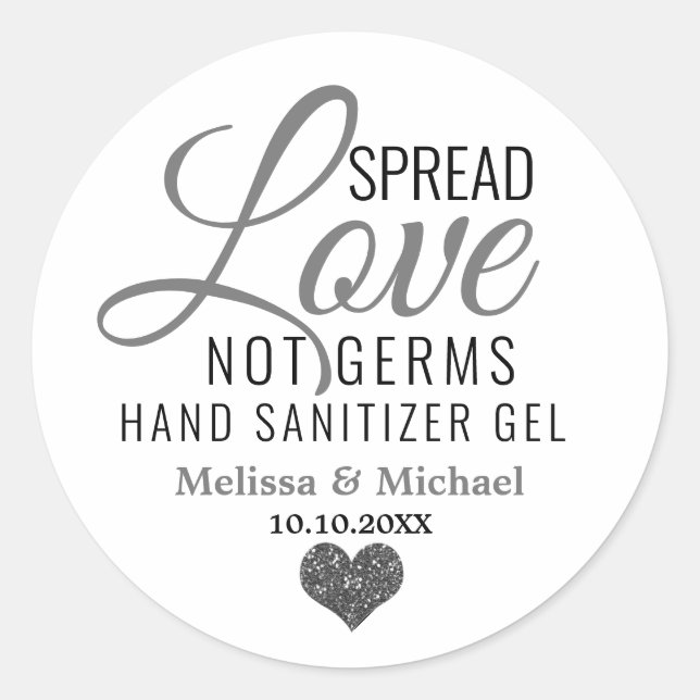 Pegatina Redonda Sparta amor no gérmenes Sanitizer Silver Heart (Anverso)