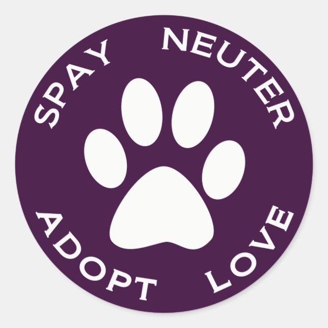 Pegatina Redonda Spay el neutro adoptan amor (Anverso)