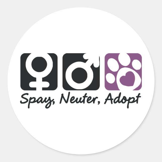 Pegatina Redonda Spay, Neuter, Adopte (Anverso)