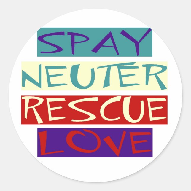 Pegatina Redonda Spay Neuter Rescue Love (Anverso)