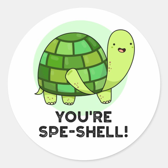 Pegatina Redonda Spe-shell Funny Tortoise Pun (Anverso)