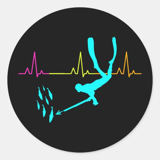 Pegatina Redonda Spearfisher Pesca Pulso de latido (Anverso)