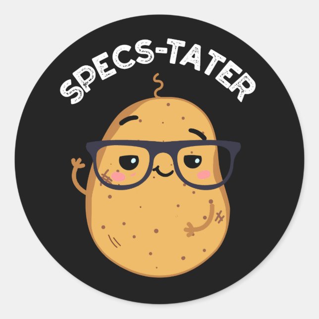 Pegatina Redonda Speckter Funny Potato Spectacle Pun Dark BG (Anverso)