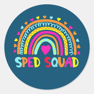 Pegatina Redonda Sped Squad, profesor especial de arcoiris, vuelve