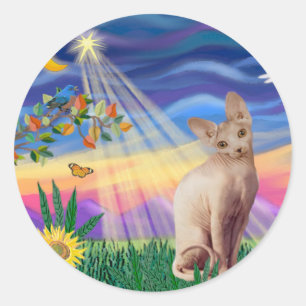 Pegatina Redonda Sphynx Cat 1 - Encendido