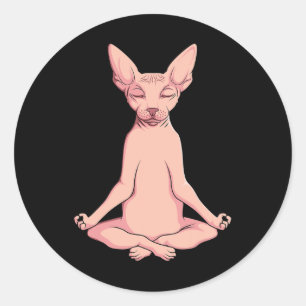 Pegatina Redonda Sphynx Gato Yoga Meditación Reproductores sin pelo