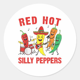 Pegatina Redonda Spich Red Hot Silly Peppers Banda Parodia De Chili