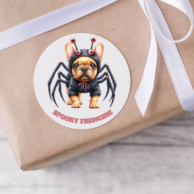 Pegatina Redonda Spider Costume Frenchie Pup Halloween  (Subido por el creador)