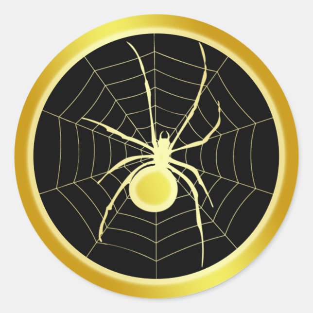 PEGATINA REDONDA SPIDER DE ORO Y WEB (Anverso)