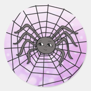 Pegatina Redonda Spider en Spider Web Halloween Fiesta espeluznante